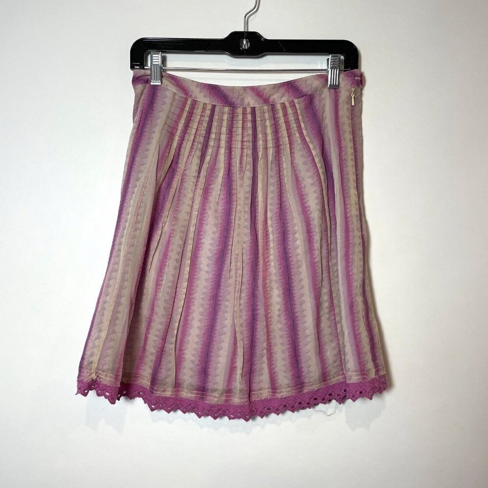 Free People Pleated A-line Skirt Size 4 Purple Striped Lined Lace Hem‎ Eyelet